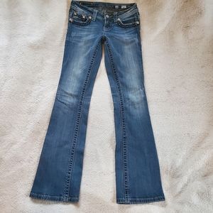 Miss Me Low Rise Distressed  Boot Cut Jeans, Sz 26